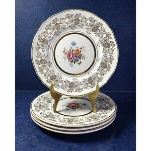 VTG Alfred Meakin Golden Posy Dessert Plates 6.5” Set of 4 22K Gold England
